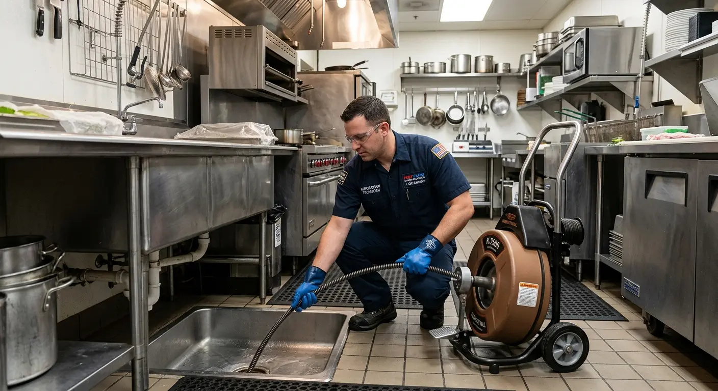 Commercial drain cleaning service in a restaurant kitchen in Enid
