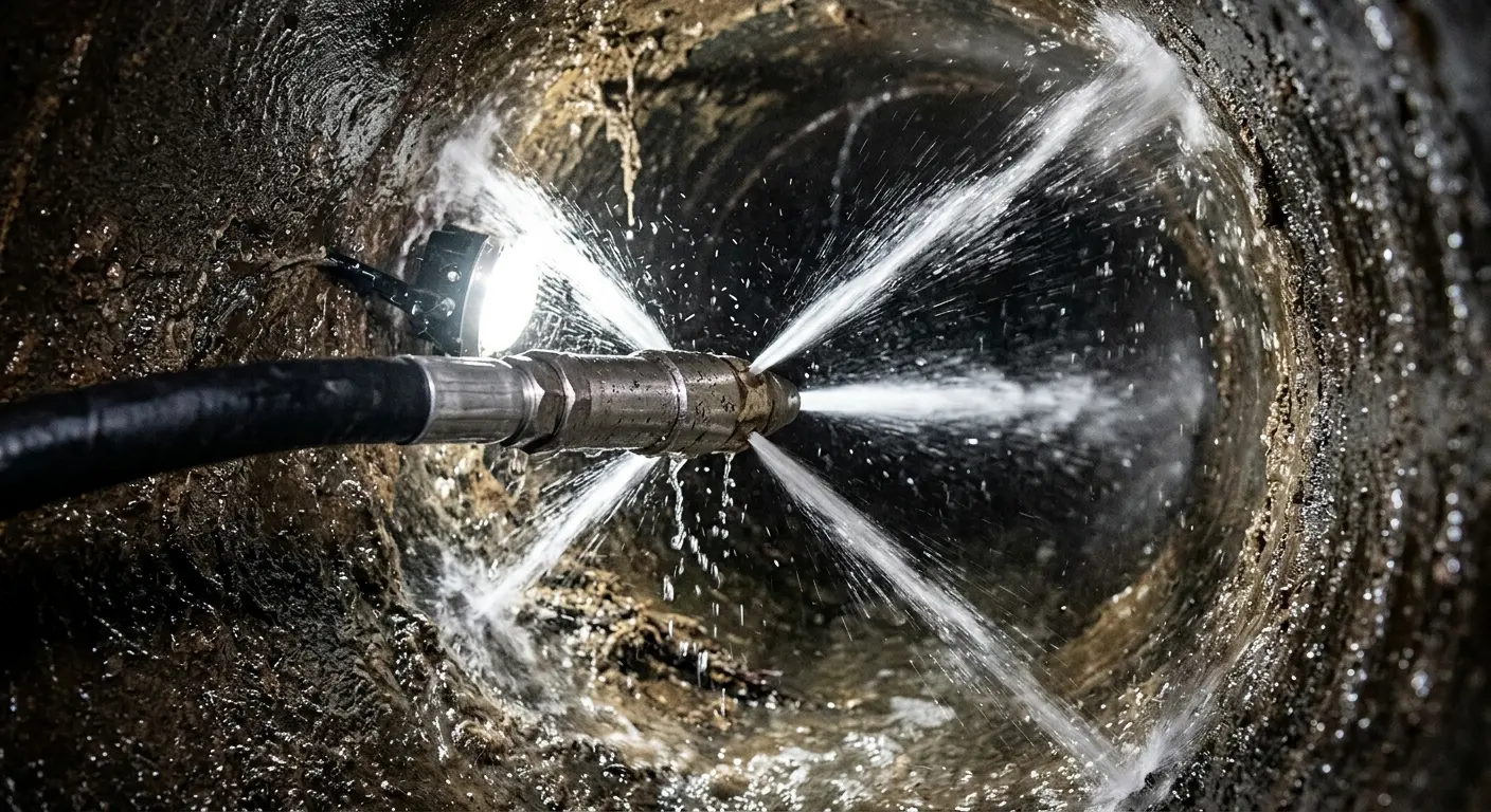 High-pressure hydro jetting nozzle cleaning sewer pipe for Emergency Drain Service in Enid
